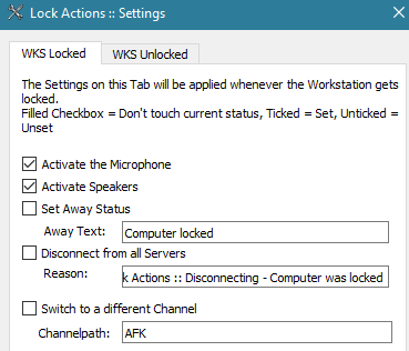 Session Lock Actions Settings: Activate the Microphone, Activate the Speakers